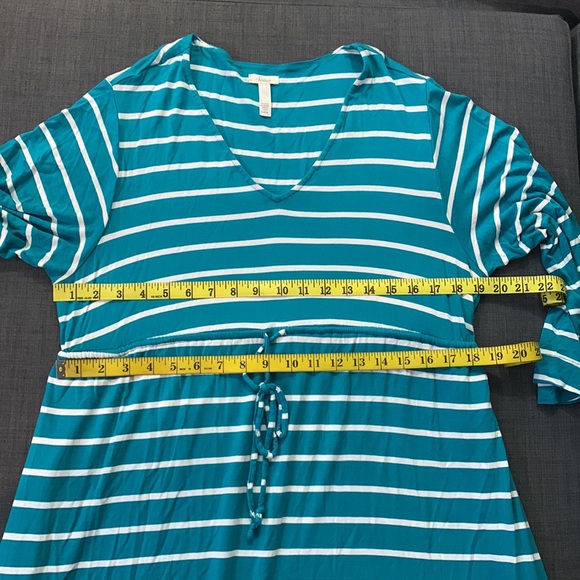 Soma Stripe Midi Dress Teal Large V-neckline Drawstring Waist Loungewear Coastal - Picture 10 of 13
